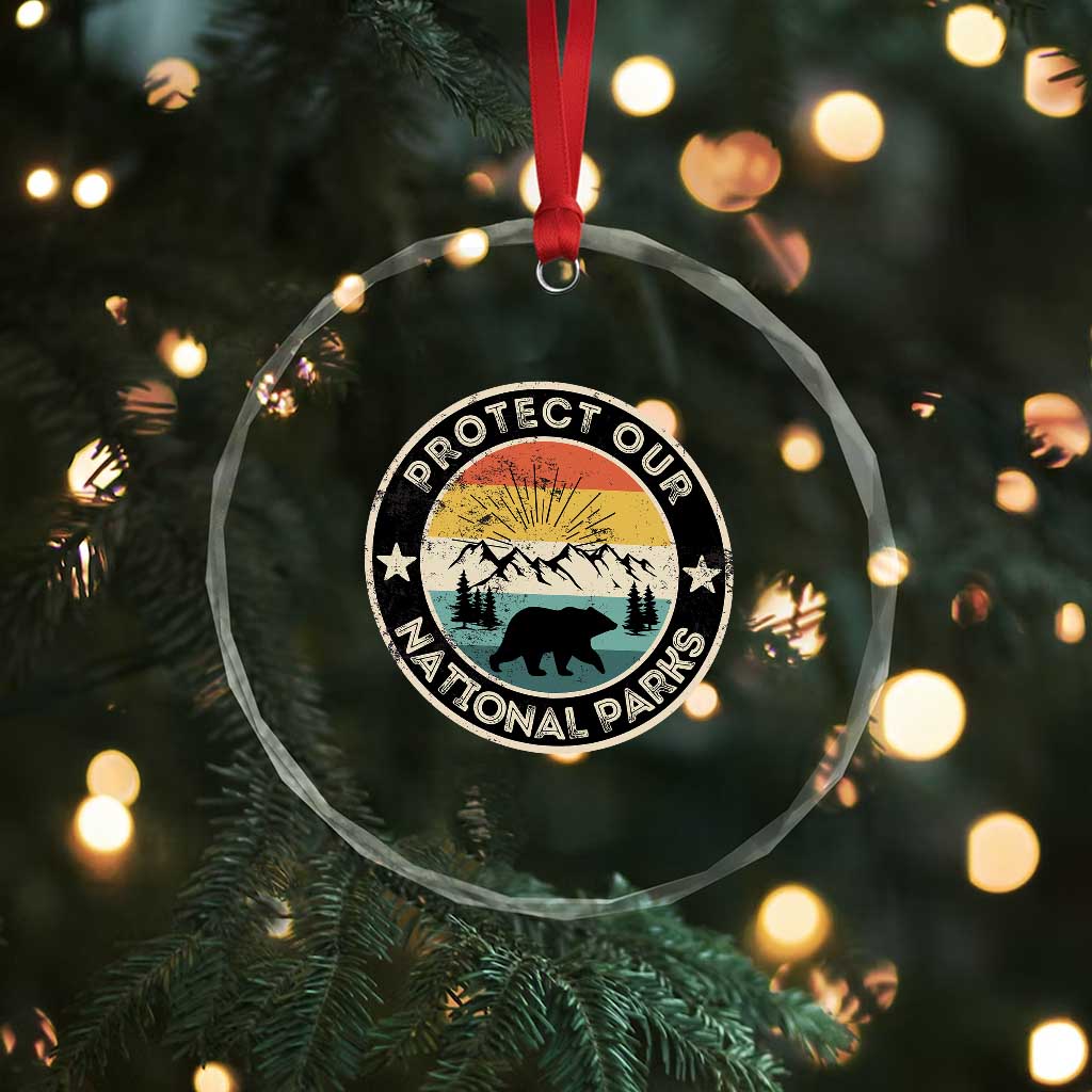 Protect Our National Parks Crystal Glass Ornament Bear Wildlife Retro Mountain Graphic TS02 Print Your Wear