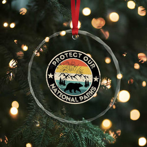 Protect Our National Parks Crystal Glass Ornament Bear Wildlife Retro Mountain Graphic - Print Your Wear