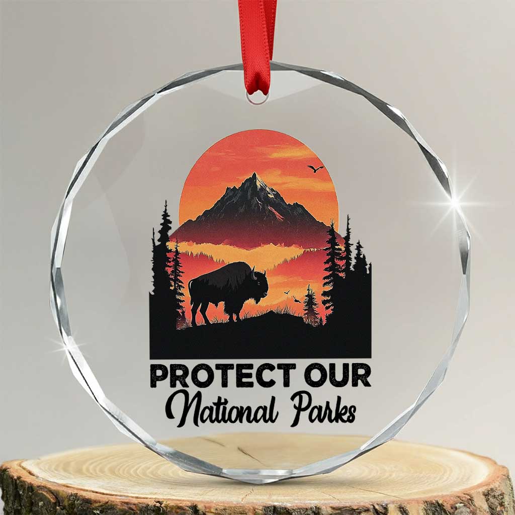 Protect Our National Parks Crystal Glass Ornament Bison Buffalo Vintage Graphic TS02 Transparent Glass 3'' Circle Print Your Wear