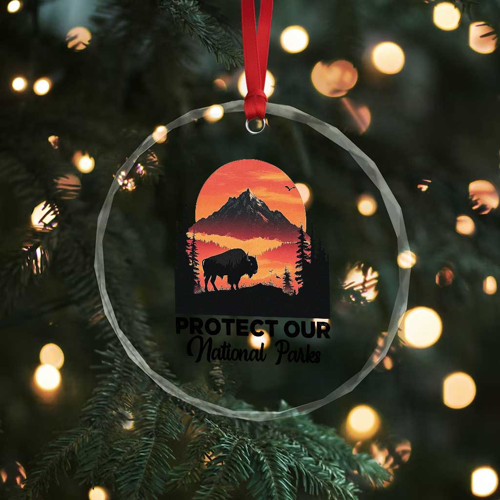Protect Our National Parks Crystal Glass Ornament Bison Buffalo Vintage Graphic TS02 Print Your Wear