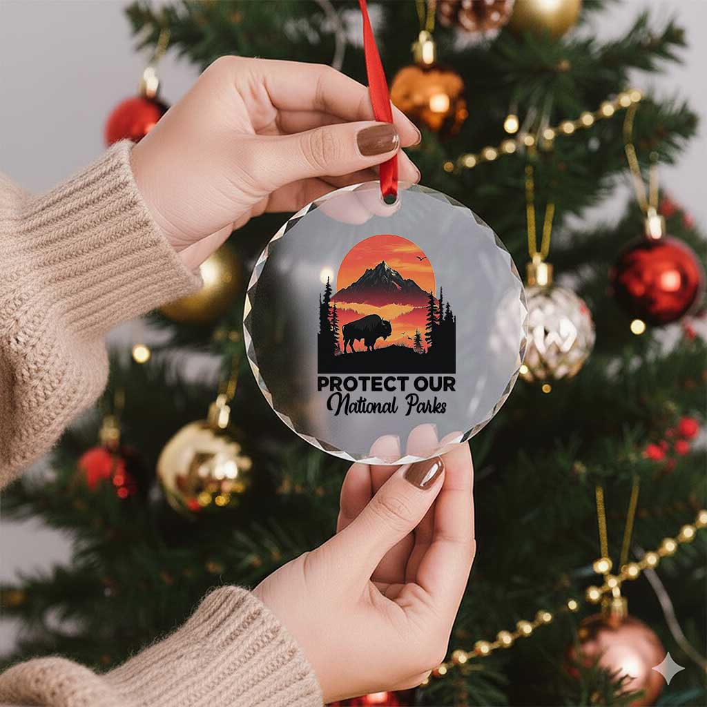 Protect Our National Parks Crystal Glass Ornament Bison Buffalo Vintage Graphic TS02 Print Your Wear