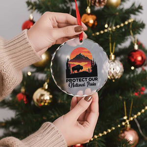 Protect Our National Parks Crystal Glass Ornament Bison Buffalo Vintage Graphic - Print Your Wear