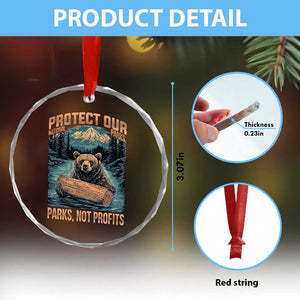 Protect Our National Parks Crystal Glass Ornament Parks Not Profits Bear Retro Graphic - Print Your Wear