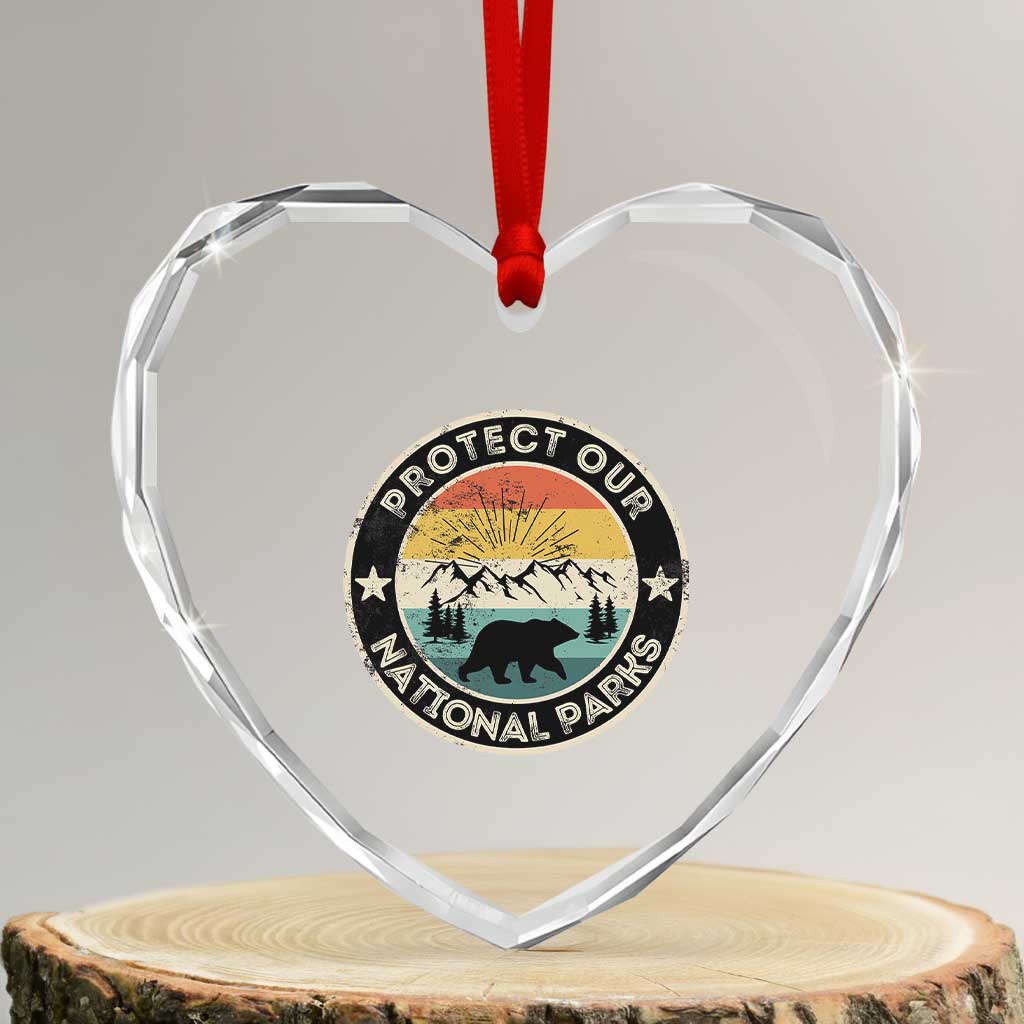 Protect Our National Parks Heart Crystal Glass Ornament Bear Wildlife Retro Mountain Graphic TS02 Transparent Glass 3'' Heart Print Your Wear