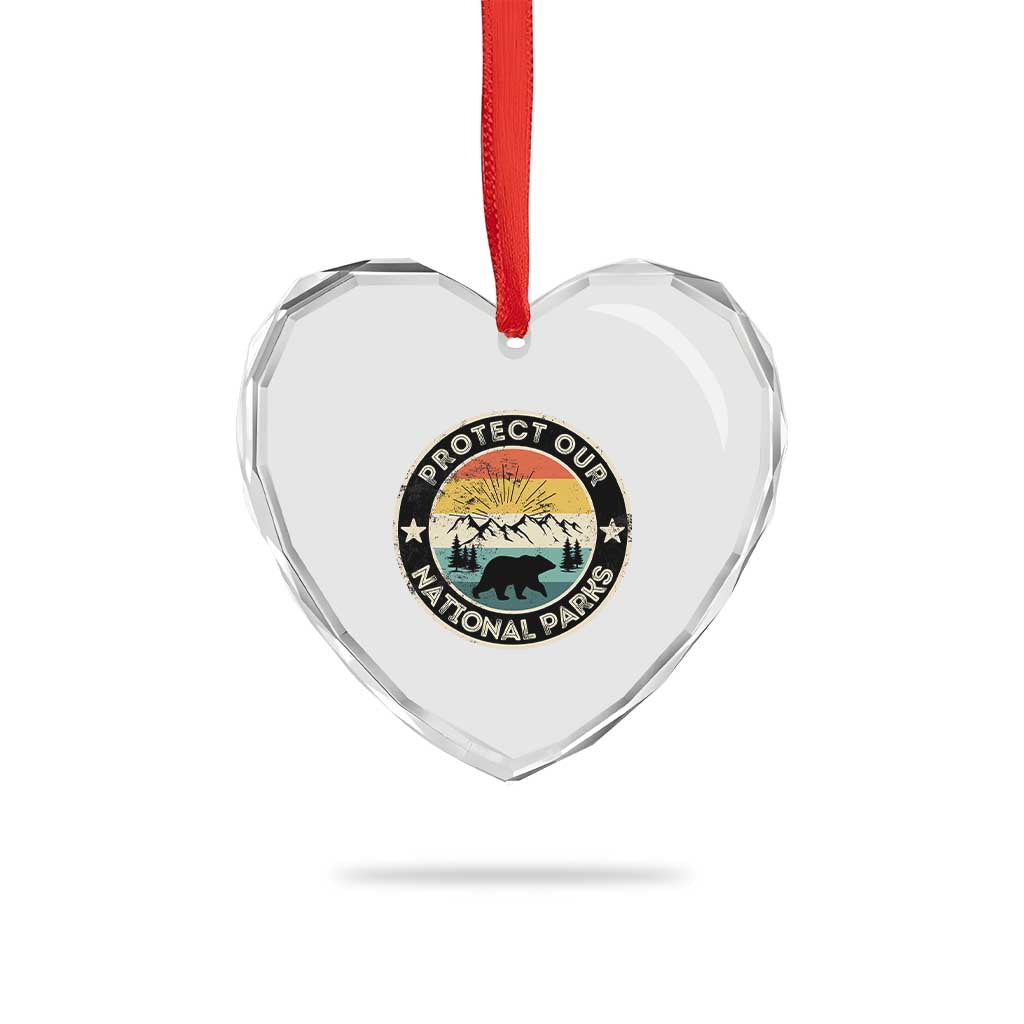 Protect Our National Parks Heart Crystal Glass Ornament Bear Wildlife Retro Mountain Graphic TS02 Print Your Wear