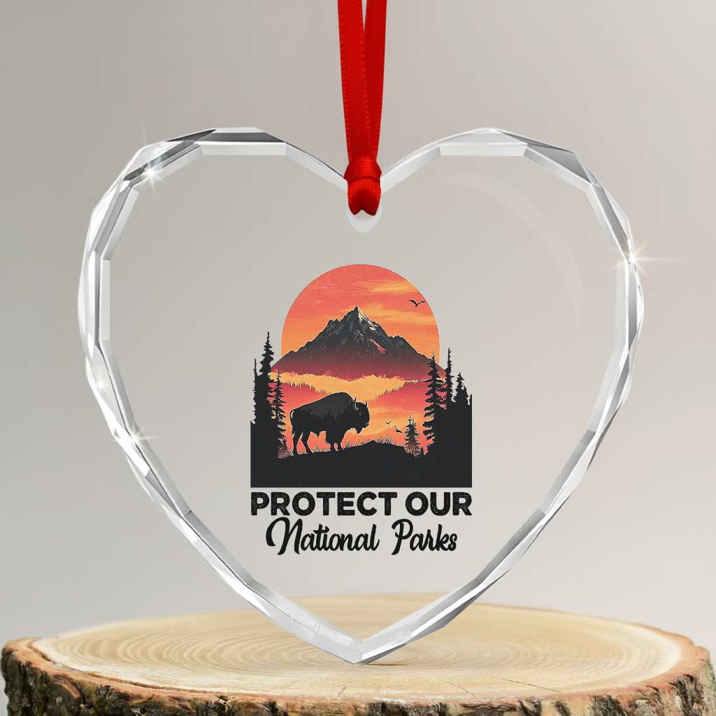 Protect Our National Parks Heart Crystal Glass Ornament Bison Buffalo Vintage Graphic TS02 Transparent Glass 3'' Heart Print Your Wear
