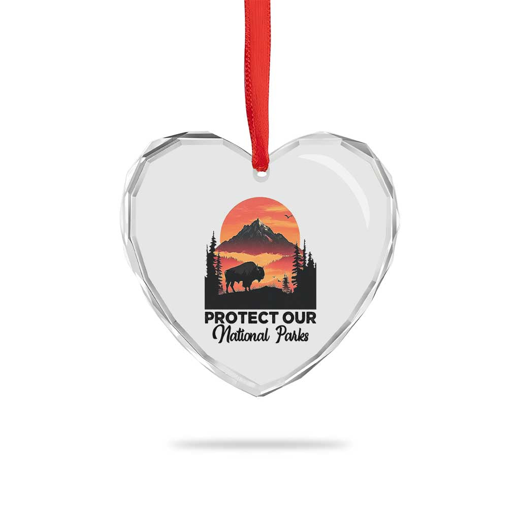 Protect Our National Parks Heart Crystal Glass Ornament Bison Buffalo Vintage Graphic TS02 Print Your Wear