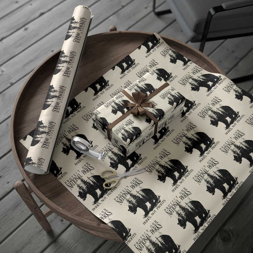 Protect Our National Parks Not Profits Wrapping Paper Roll Vintage Forest Bear TS11 Beige Print Your Wear