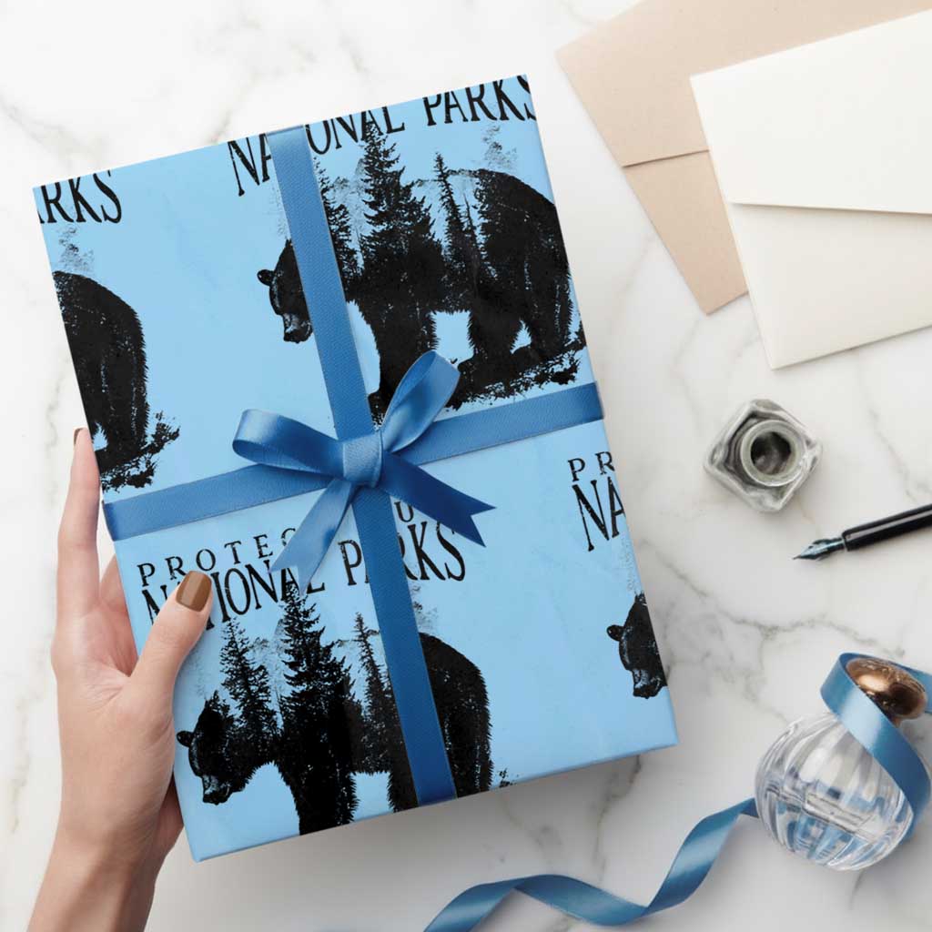 Protect Our National Parks Not Profits Wrapping Paper Roll Vintage Forest Bear TS11 Light Blue Print Your Wear