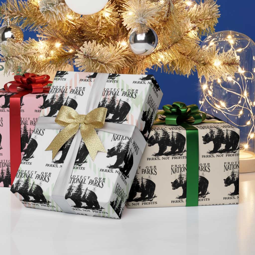 Protect Our National Parks Not Profits Wrapping Paper Roll Vintage Forest Bear - Print Your Wear