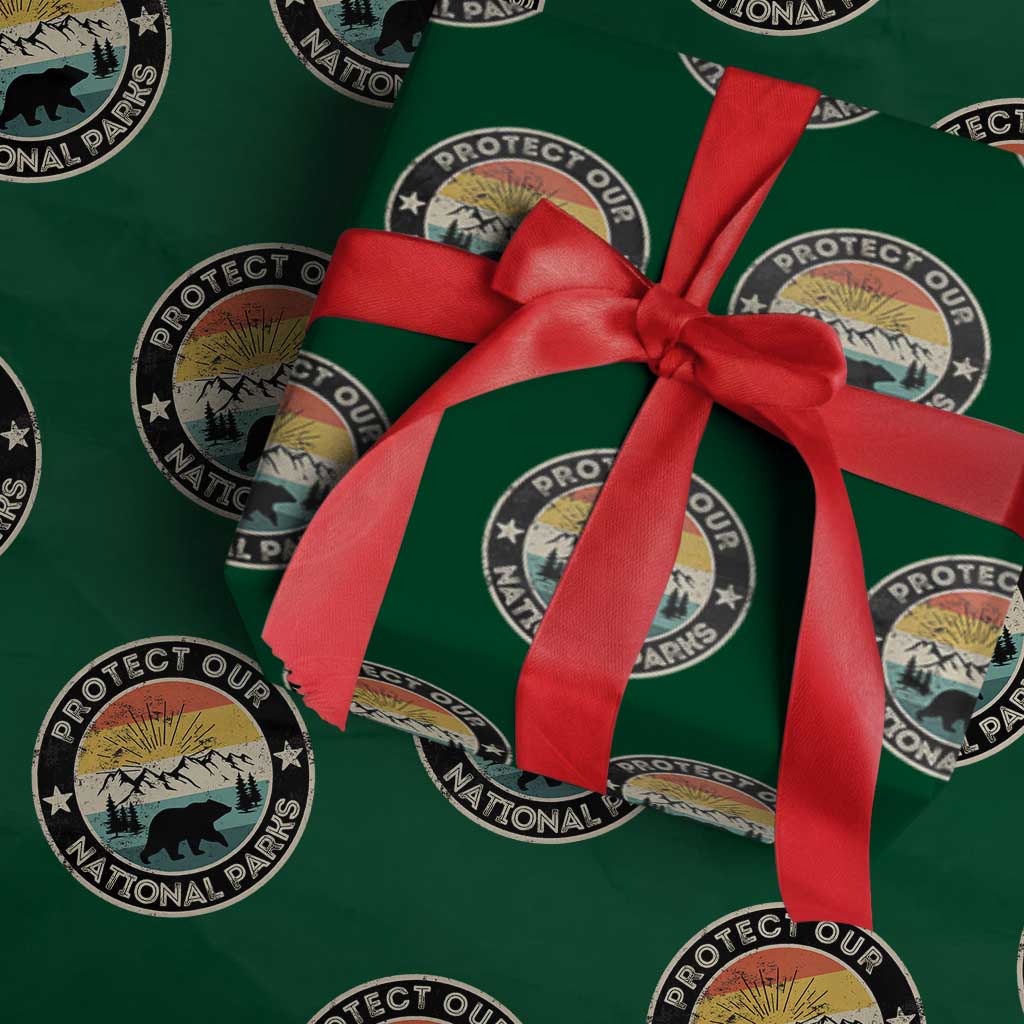 Protect Our National Parks Wrapping Paper Roll Bear Wildlife Retro Mountain Graphic TS02 Green Print Your Wear