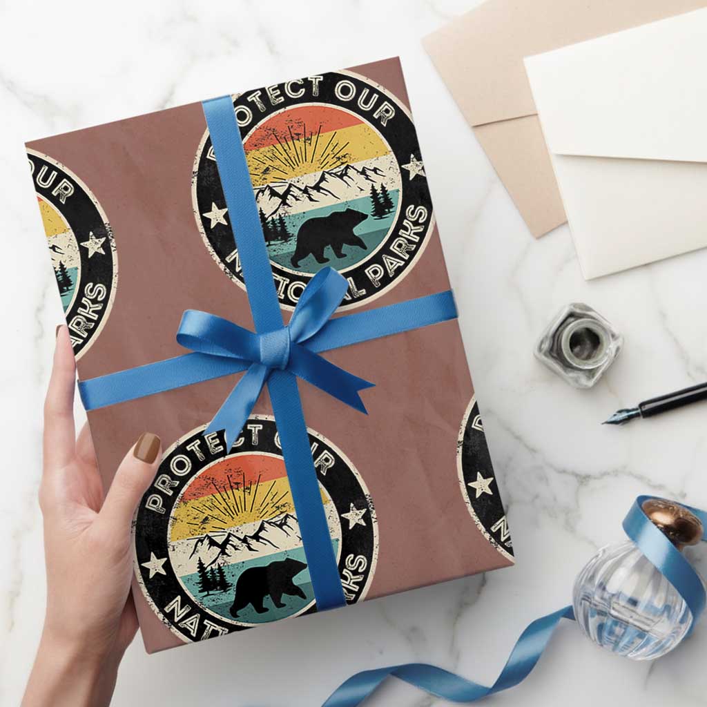 Protect Our National Parks Wrapping Paper Roll Bear Wildlife Retro Mountain Graphic TS02 Mocha Print Your Wear