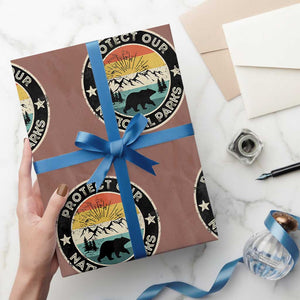 Protect Our National Parks Wrapping Paper Roll Bear Wildlife Retro Mountain Graphic TS02 Mocha Print Your Wear