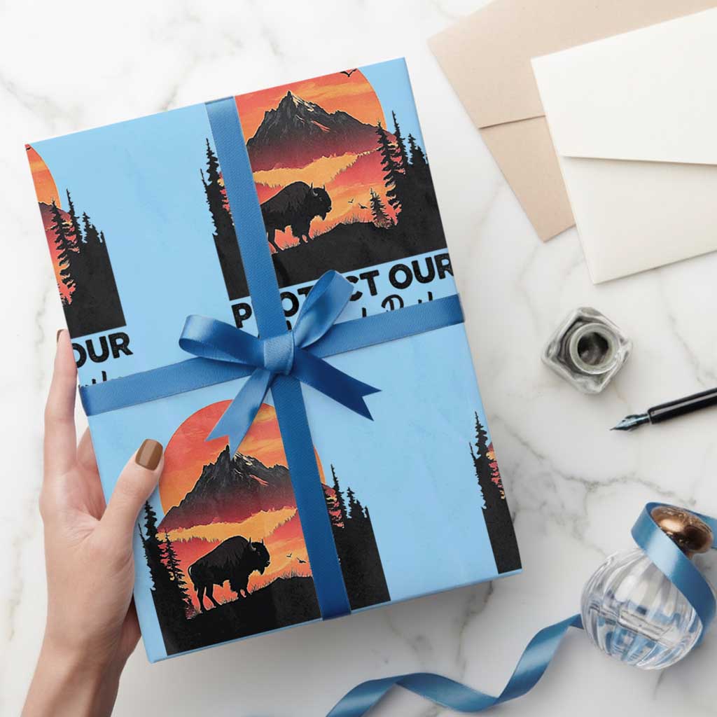 Protect Our National Parks Wrapping Paper Roll Bison Buffalo Vintage Graphic TS02 Light Blue Print Your Wear