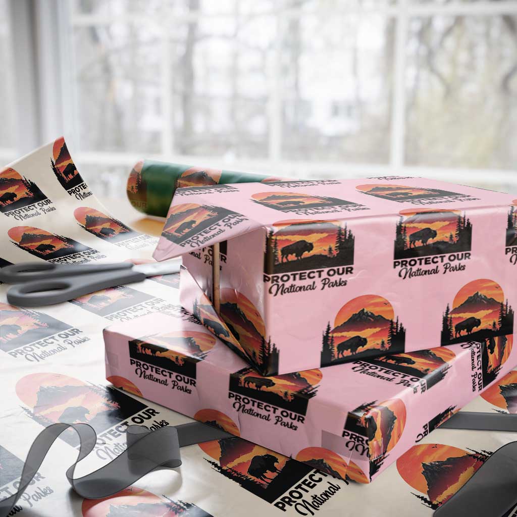 Protect Our National Parks Wrapping Paper Roll Bison Buffalo Vintage Graphic TS02 Light Pink Print Your Wear