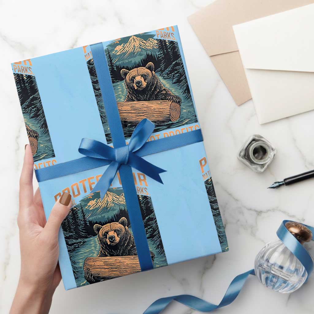 Protect Our National Parks Wrapping Paper Roll Parks Not Profits Bear Retro Graphic TS02 Light Blue Print Your Wear