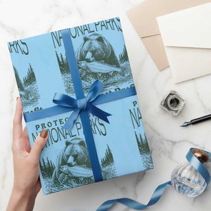 Protect Our National Parks Wrapping Paper Roll Parks Not Profits Retro Bear Nature Graphic TS02 Light Blue Print Your Wear