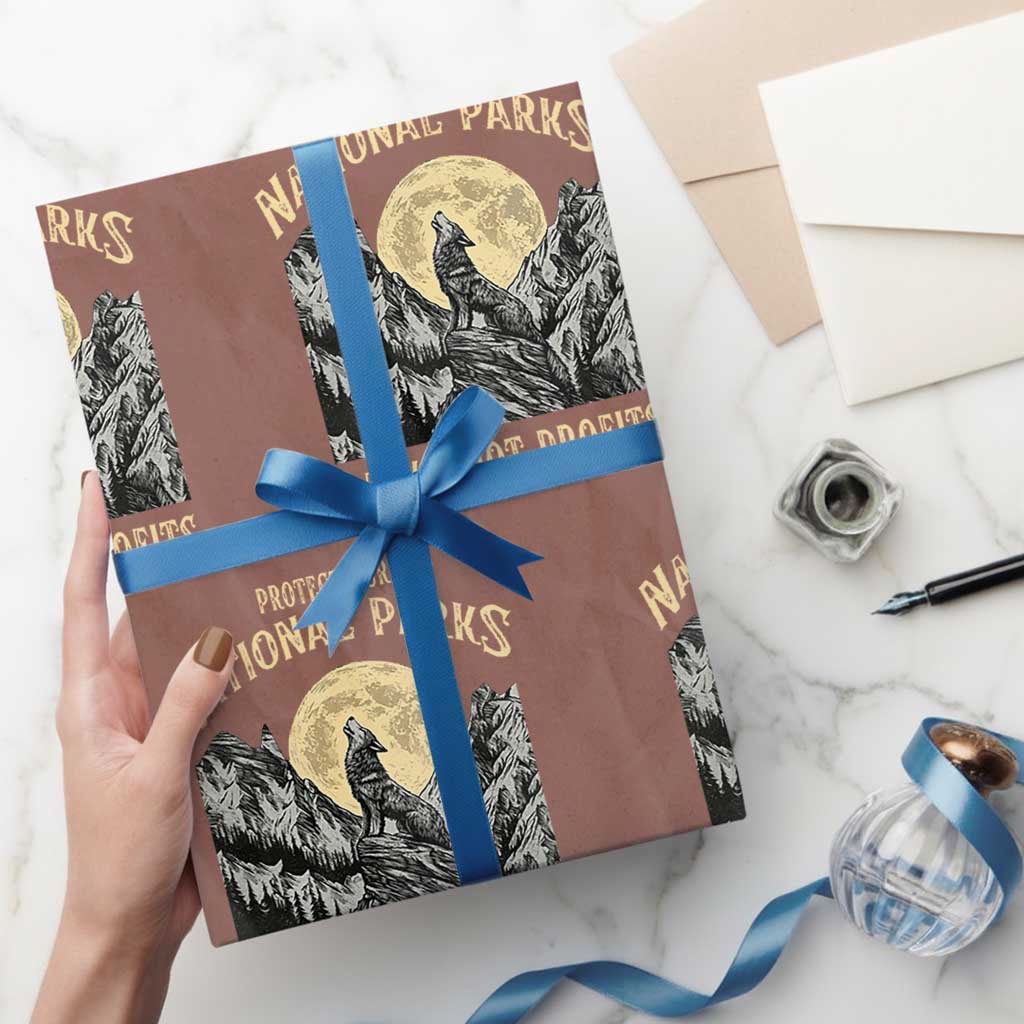 Protect Our National Parks Wrapping Paper Roll Parks Not Profits Wolf Retro Graphic TS02 Mocha Print Your Wear