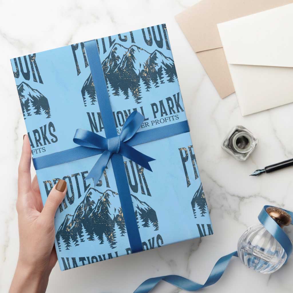 Protect Our National Parks Wrapping Paper Roll Retro Mountain Nature Graphic TS02 Light Blue Print Your Wear
