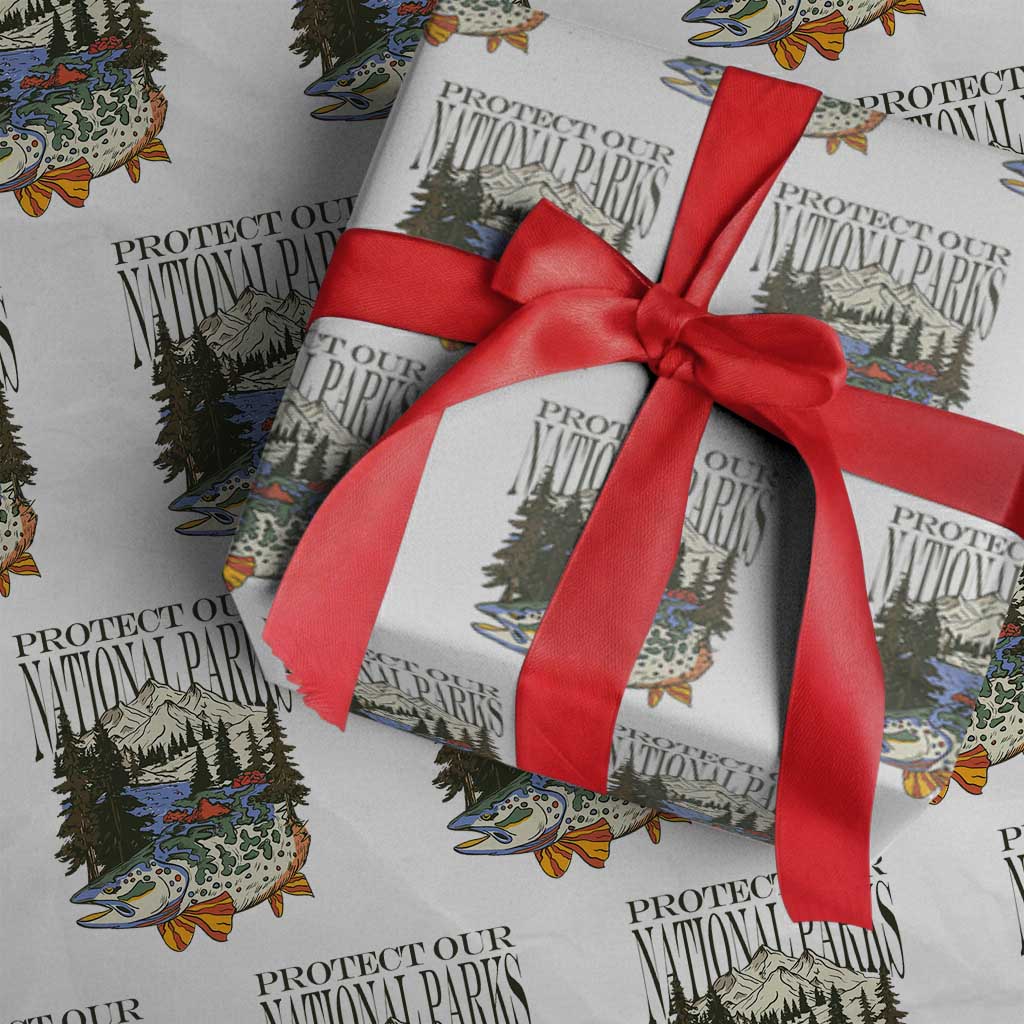 Protect Our National Parks Wrapping Paper Roll Wildlife Fishing Outdoor Adventure Retro TS02 White Print Your Wear