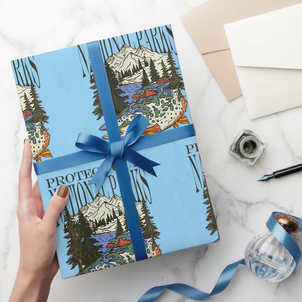 Protect Our National Parks Wrapping Paper Roll Wildlife Fishing Outdoor Adventure Retro TS02 Light Blue Print Your Wear