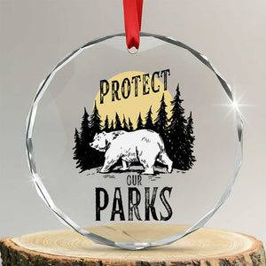 Protect Our Parks Crystal Glass Ornament Retro Bear Forest Nature Graphic - Print Your Wear