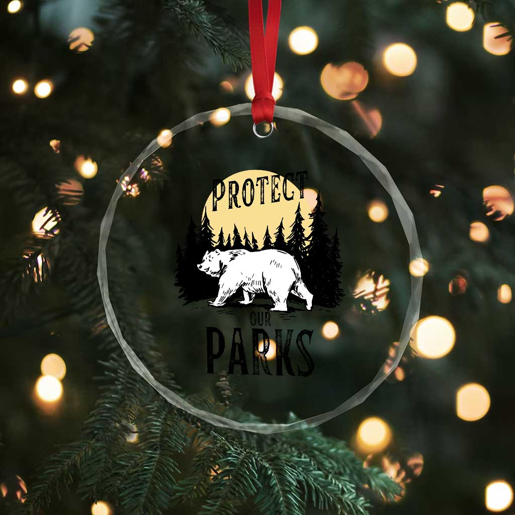 Protect Our Parks Crystal Glass Ornament Retro Bear Forest Nature Graphic TS02 Print Your Wear