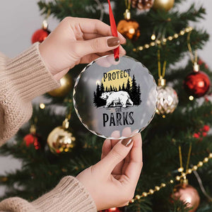 Protect Our Parks Crystal Glass Ornament Retro Bear Forest Nature Graphic - Print Your Wear