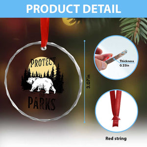 Protect Our Parks Crystal Glass Ornament Retro Bear Forest Nature Graphic - Print Your Wear