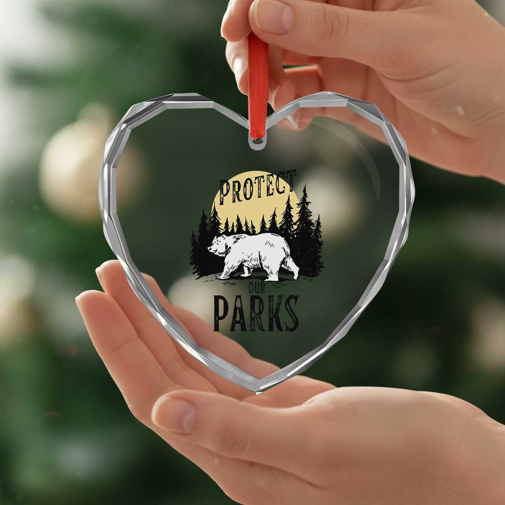 Protect Our Parks Heart Crystal Glass Ornament Retro Bear Forest Nature Graphic TS02 Print Your Wear