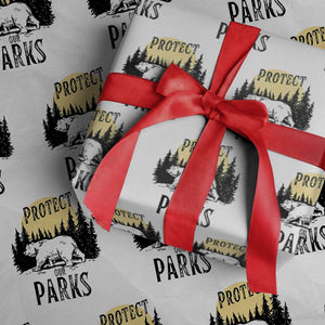 Protect Our Parks Wrapping Paper Roll Retro Bear Forest Nature Graphic TS02 White Print Your Wear