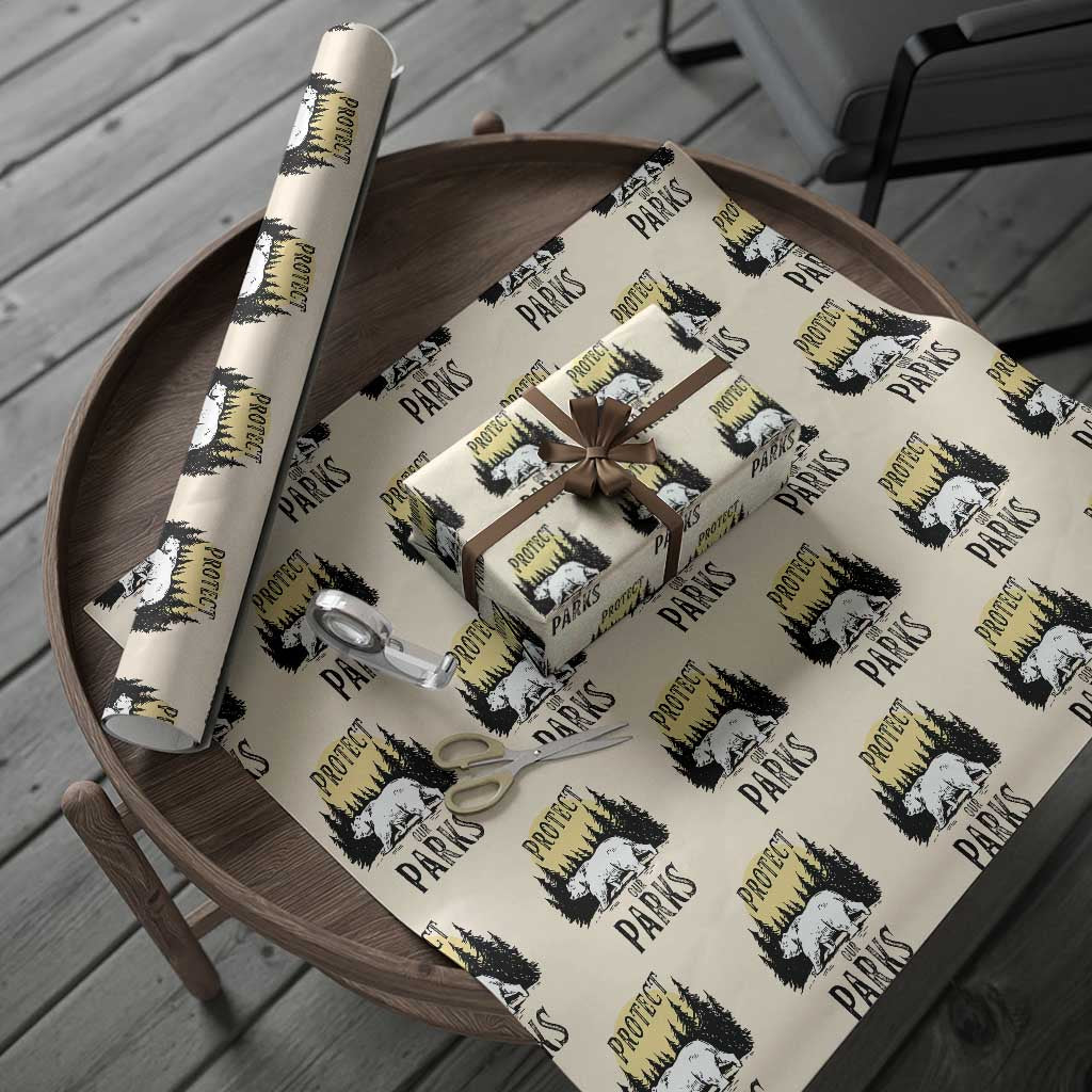 Protect Our Parks Wrapping Paper Roll Retro Bear Forest Nature Graphic TS02 Beige Print Your Wear
