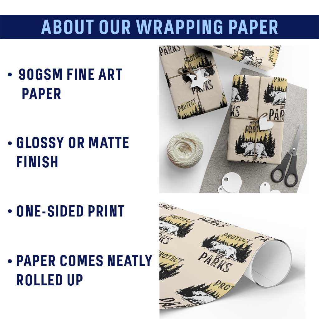 Protect Our Parks Wrapping Paper Roll Retro Bear Forest Nature Graphic TS02 Print Your Wear