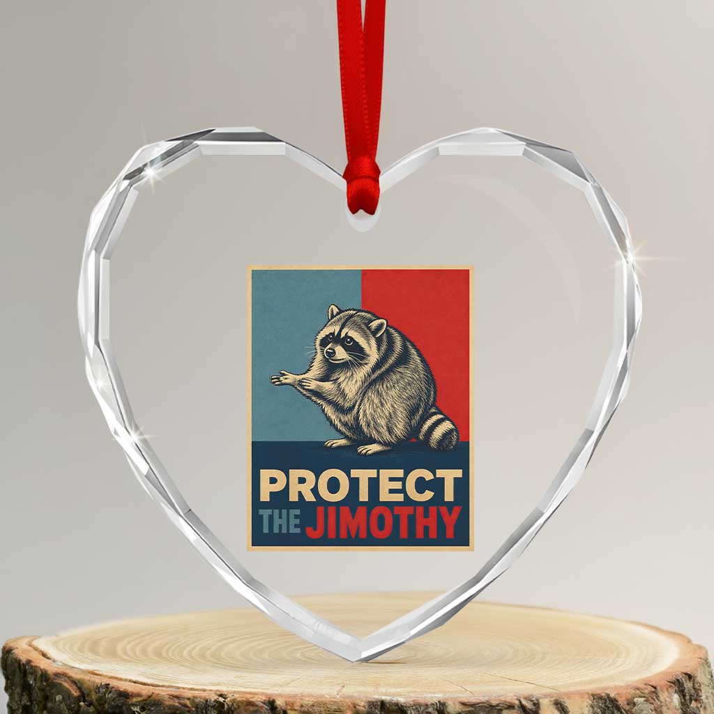 Protect The Jimothy Heart Crystal Glass Ornament Funny Retro Trash Panda Animal Lover Meme TS12 Transparent Glass 3'' Heart Print Your Wear