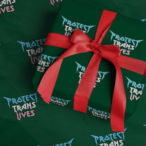 Protect Trans Lives Wrapping Paper Roll Heavy Metal TS10 Green Print Your Wear