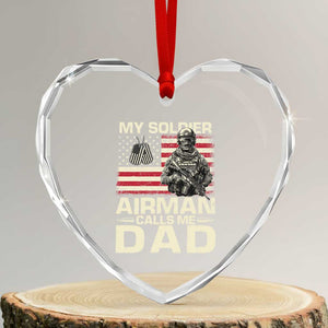 Proud Air Force Dad Heart Crystal Glass Ornament My Soldier Airman Calls Me Dad US Flag TS10 Transparent Glass 3'' Heart Print Your Wear
