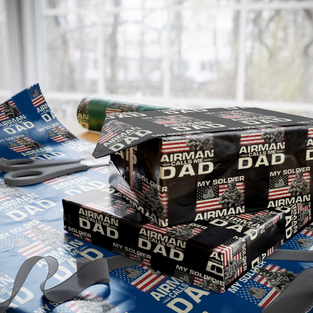 Proud Air Force Dad Wrapping Paper Roll My Soldier Airman Calls Me Dad US Flag TS10 Black Print Your Wear