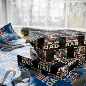 Proud Air Force Dad Wrapping Paper Roll My Soldier Airman Calls Me Dad US Flag TS10 Black Print Your Wear