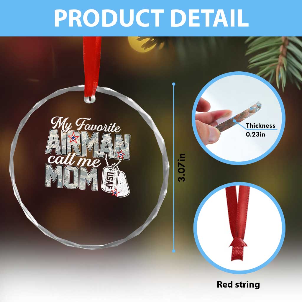 Proud Air Force Family Crystal Glass Ornament My Favorite Airman Calls Me Mom TS10 Print Your Wear