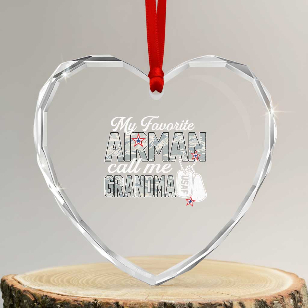 Proud Air Force Family Heart Crystal Glass Ornament My Favorite Airman Calls Me Grandma TS10 Transparent Glass 3'' Heart Print Your Wear