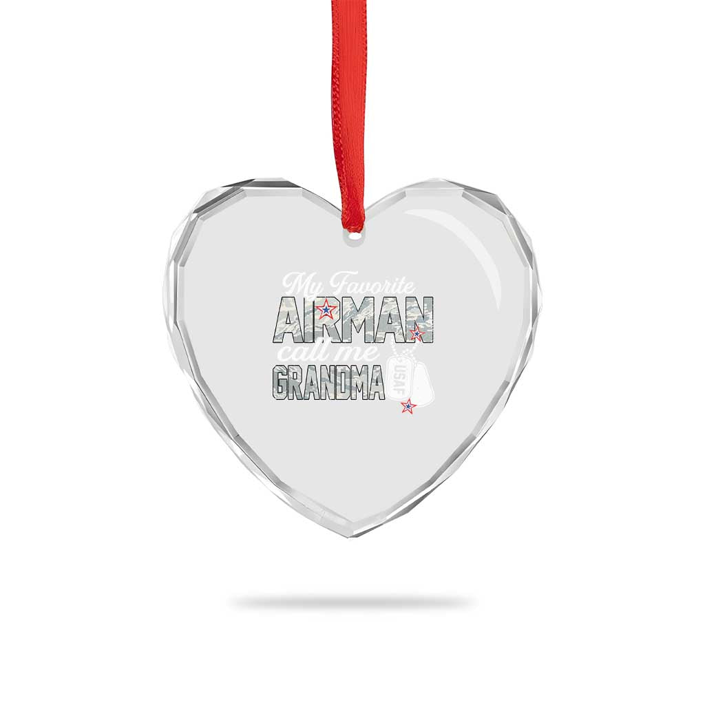 Proud Air Force Family Heart Crystal Glass Ornament My Favorite Airman Calls Me Grandma TS10 Print Your Wear