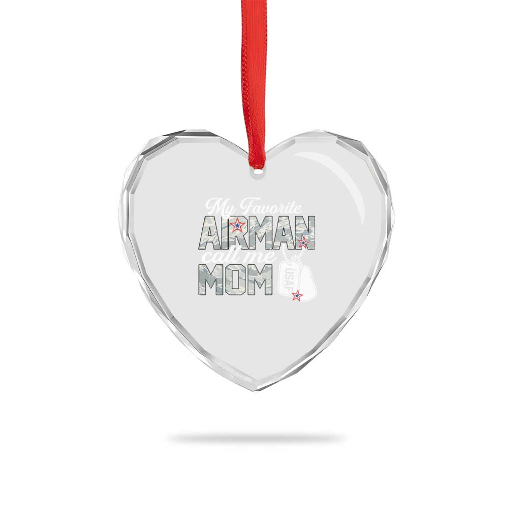 Proud Air Force Family Heart Crystal Glass Ornament My Favorite Airman Calls Me Mom TS10 Print Your Wear