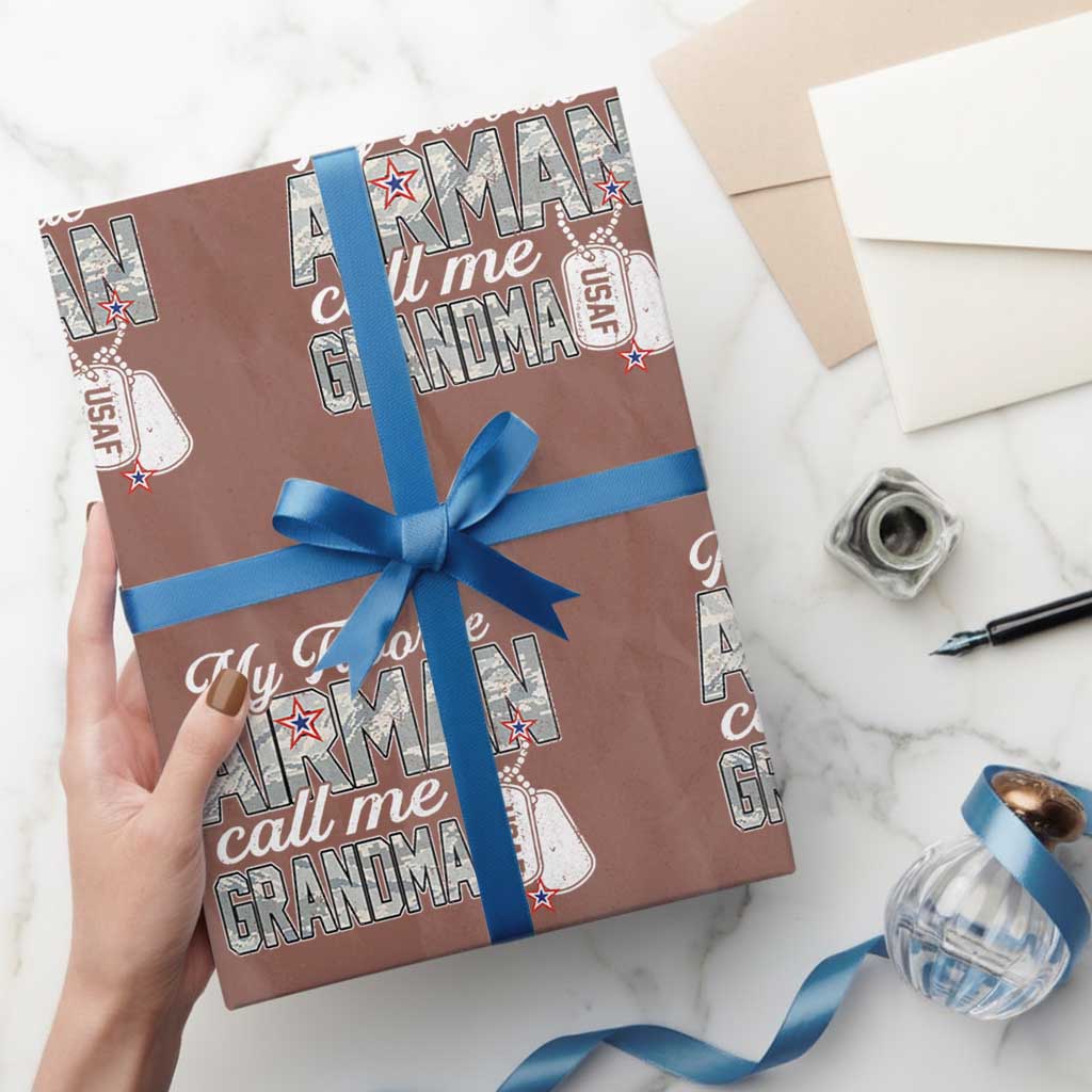 Proud Air Force Family Wrapping Paper Roll My Favorite Airman Calls Me Grandma TS10 Mocha Print Your Wear