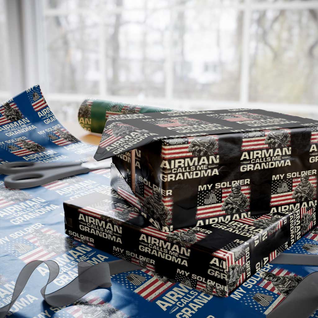 Proud Air Force Grandma Wrapping Paper Roll My Soldier Airman Calls Me Grandma US Flag TS10 Black Print Your Wear
