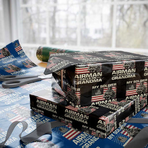 Proud Air Force Grandma Wrapping Paper Roll My Soldier Airman Calls Me Grandma US Flag TS10 Black Print Your Wear