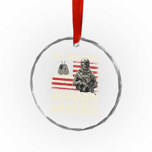 Proud Air Force Grandpa Crystal Glass Ornament My Soldier Airman Calls Me Grandpa US Flag TS10 Print Your Wear