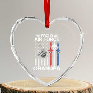 Proud Air Force Grandpa Heart Crystal Glass Ornament Military Army Grandfather Vintage American Flag