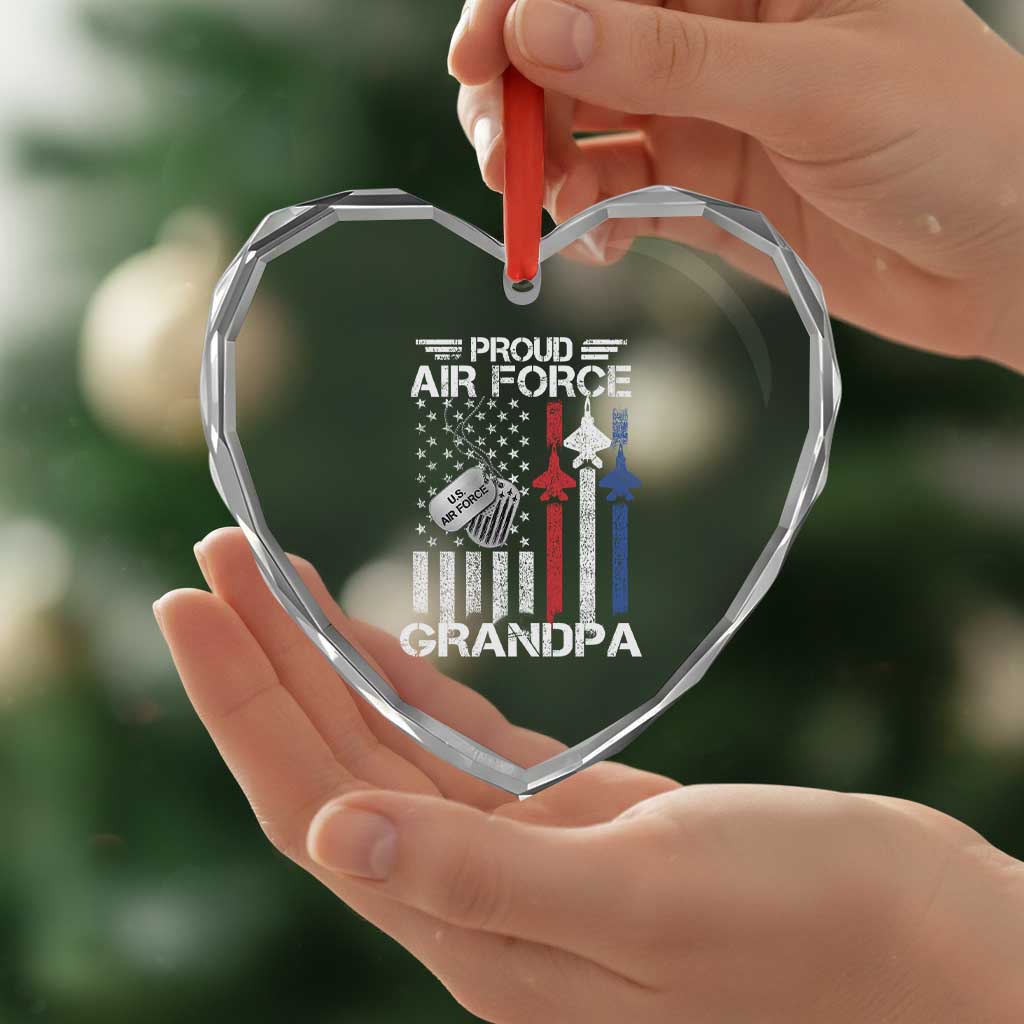 Proud Air Force Grandpa Heart Crystal Glass Ornament Military Army Grandfather Vintage American Flag