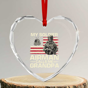 Proud Air Force Grandpa Heart Crystal Glass Ornament My Soldier Airman Calls Me Grandpa US Flag TS10 Transparent Glass 3'' Heart Print Your Wear