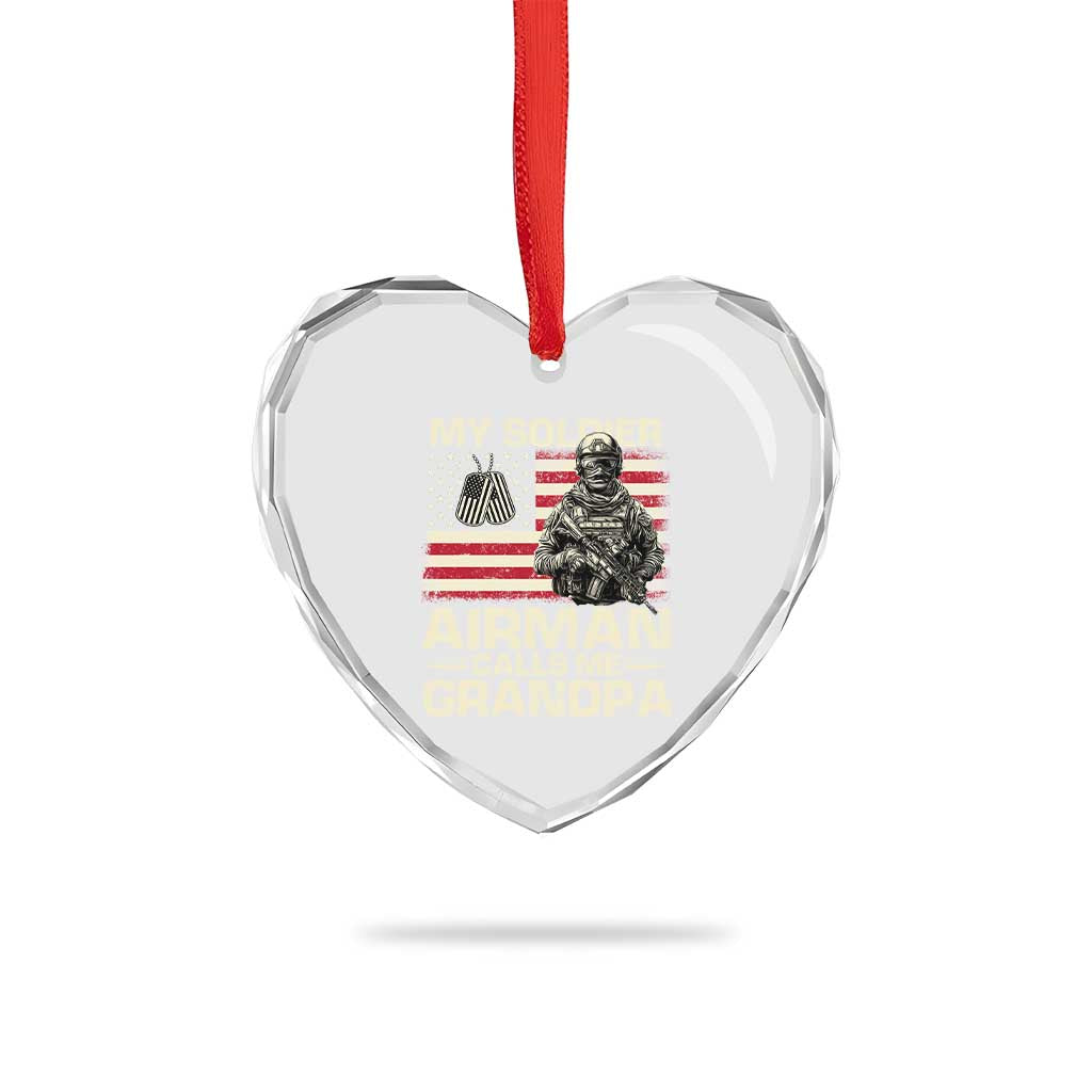 Proud Air Force Grandpa Heart Crystal Glass Ornament My Soldier Airman Calls Me Grandpa US Flag TS10 Print Your Wear